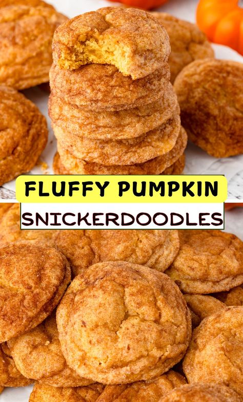 These fluffy pumpkin snickerdoodle cookies are soft, spiced, and perfect for fall! A cozy twist on a classic favorite, great for Thanksgiving! Pumpkin Oatmeal Raisin Cookies, Libby’s Pumpkin Cookies, Pumpkin Snickerdoodle Cookies Recipes, Pumpkin Snickerdoodle Cookie Recipe, Pumpkin Cookies Recipe, Pumpkin Snickerdoodle Cookies, Pumpkin Cake Mix, Pumpkin Cookies Easy, Soft Pumpkin Cookies