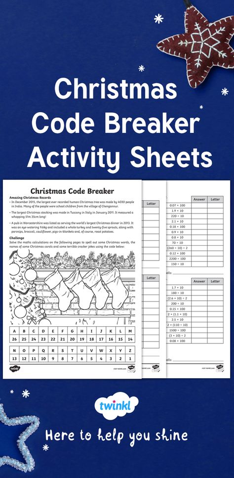 Christmas Code Breaker Activity - perfect for developing maths skills and logical thinking. These seasonal code breaker activity sheets are differentiated into times table facts, dividing and multiplying by 10 and 100 and fractions. Use the maths to solve the codes. Create a Twinkl account to access hundreds more Christmas themed maths activities.   #maths #mathematics #code #codingforkids #codebreaker #stem #stemforkids #stemactivities #christmas #twinkl #twinklresources #teachingmath #teacher Multiplying By 10, Christmas Maths, Maths Activity, Math Quizzes, Christmas Math Activities, Holiday Math, Code Breaker, Christmas Math, Stem For Kids