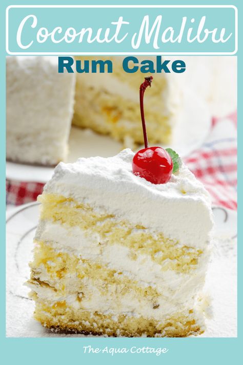 Malibu Rum Cake, Rum Cake Recipe Easy, Beach Barbeque, Rum Desserts, Liquor Cake, Dessert Holiday, Pina Colada Cake, Coconut Cream Cake, Alcohol Cake