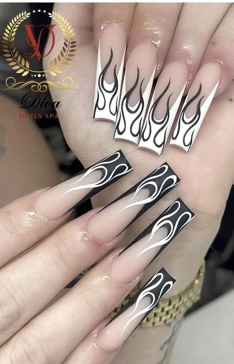 Matte Flame Nails, Flame French Tip, Flames Nail Art, Classy Gel Nails, Flame Nails, Flame Nail Art, Blue Flames, Toe Nail Art, Blue Nails