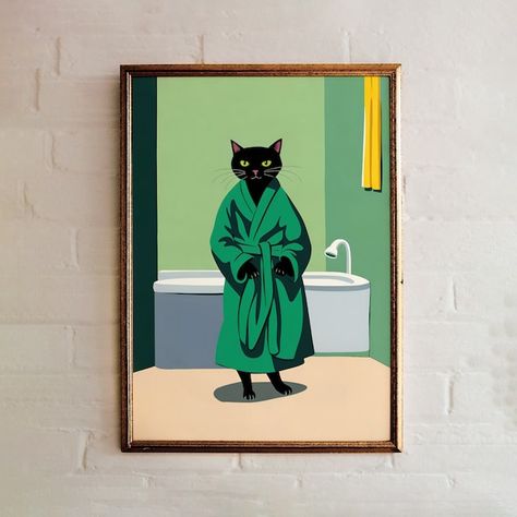 CozySpiritStudio - Etsy Canada Cute Bathrobe, Y2k Apartment, Cat Poster, Inspire Me Home Decor, Apartment Decor Inspiration, Cat Posters, Décor Diy, Bathroom Art, Unique Home