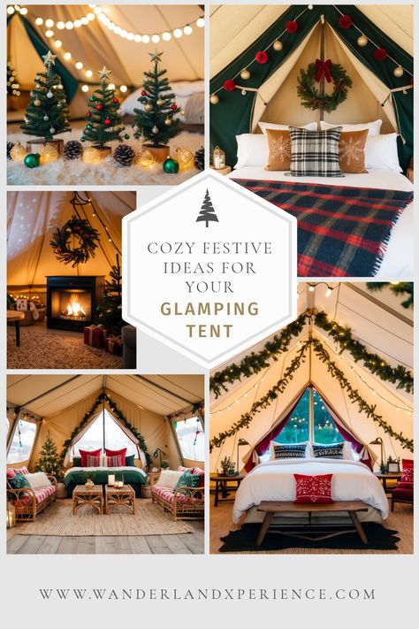 Get inspired with our Glamping Inspiration guide! Learn how to set up Christmas Lighting and fun Christmas decorations to create a cozy holiday retreat. Click for more ideas! Camping For Christmas, Christmas Camping Decorations, Camping Date, Glamping Inspiration, Canopy Camping, Christmas Camping, Outdoor Hacks, Tent Decor, Ski Party