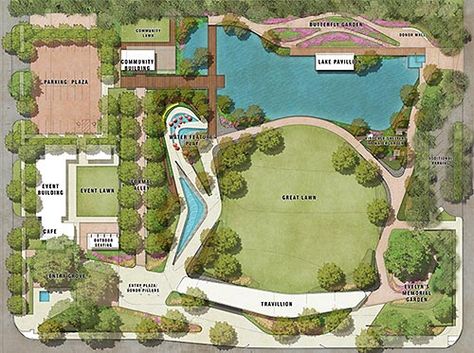 Site Plan of Evelyn's Park, Bellaire, Texas Park Site Development Plan, Site Development Plan, Landscaping Architecture, Lake Flato, Landscape Architecture Plan, Resort Plan, Park Plaza, Park Pavilion, Pocket Park