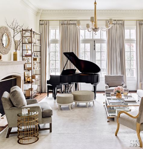 Tuxedo | Suzanne Kasler Grand Piano Decor, Piano Room Design, Grand Piano Living Room, Grand Piano Room, Alex Papachristidis, Piano Room Decor, Piano Living Rooms, Piano Lounge, Piano Decor