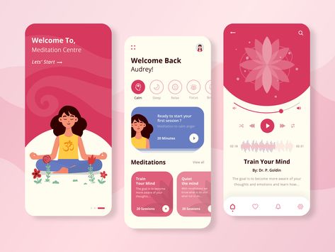 App Design Ideas Inspiration, Wellness App Design, Meditation App Design, Meditation App Ui, Mobile App Layout, App Homepage, Interface App, Creative App Design, App Wireframe