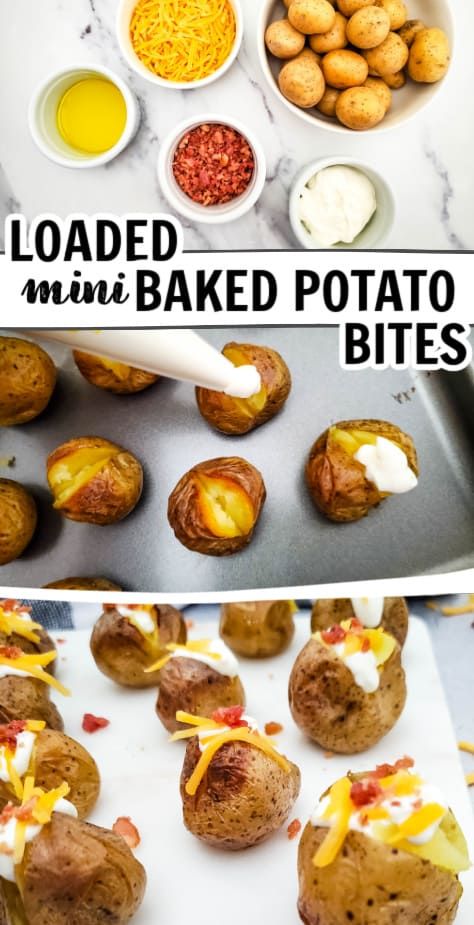 Mini Loaded Potato Skins, Baked Potato Bites Appetizers, Loaded Mini Baked Potatoes, Small Potatoes Appetizer, Loaded Mini Potatoes, Mini Potato Bites, Mini Loaded Baked Potato, Mini Potato Skins Appetizers, Loaded Potatoe Bites