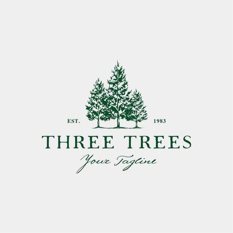 Three Trees Logo, Logos With Trees, Pine Tree Logo Design, Tree Logo Design Inspiration, Farm Logo Inspiration, Pine Logo, Pine Tree Logo, Resort Branding, Trees Logo