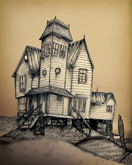 Miranda Mcguire Beetlejuice House Beetlejuice House Tattoo, Wonky Architecture, Beetle Juice Drawing, Beetlejuice Illustration, Beetle Juice Art, Fantasy Folklore, Beetlejuice House, Beetlejuice Art, Beetlejuice Tattoo