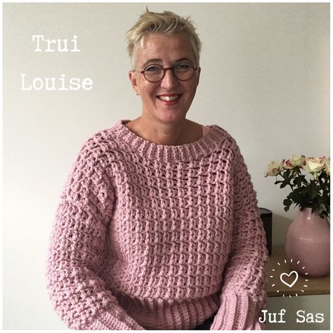 Trui Louise handmade by juf Sas met gratis haakpatroon Boyfriend Crafts, Hand Crochet Baby Blanket, Handmade Headbands, Crochet Patterns For Beginners, Diy Knitting, Crochet Techniques, Winter Sweaters, Hat Pattern, Crochet Clothes