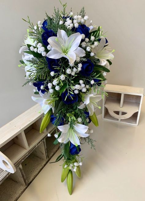 Navy Blue Cascading Bouquet, Navy Blue Bride Bouquet, Navy Blue And White Bridal Bouquet, Royal Blue Bridal Bouquet, Wedding Blue Bouquet, Dark Blue Flower Bouquet, Navy Blue Bouquet Wedding, Blue And White Bouquet Wedding, Navy Blue And White Wedding Theme