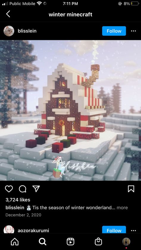 Minecraft Frozen Build, Santas Grotto Minecraft, Christmas Cottage Minecraft, Ginger Bread House Minecraft, Minecraft Christmas Aesthetic, Cute Christmas Minecraft Builds, Aesthetic Minecraft Christmas Builds, Minecraft Winter Village Ideas, Mincraft Idea Houses Christmas