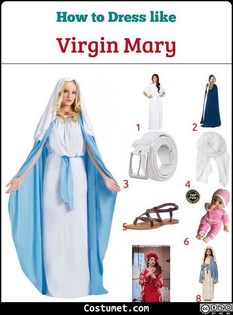 Virgin Mary Costume Diy, Virgin Mary Halloween Costume, Mary And Joseph Costumes, White Head Scarf, Virgin Mary Costume, Jesus Costume, Joseph Costume, Casual Halloween Costumes, Mary Costume