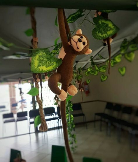 Monkey party decor and favours Monkey Birthday Party Decorations, Monkey Themed Birthday Party, Monkey Party Favors, Monkey Party Ideas, Lion Baby Shower, Monkey Birthday Parties, Monkey Party, Vine Decoration, Monkey 2