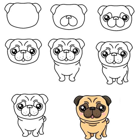 How To Draw A Dog Pug – 8 Simple Steps To Create A Cute Dog Pug Drawing Pug Drawing, Easy Halloween Drawings, Draw A Dog, Dog Drawing Simple, Pug Tattoo, Easy Disney Drawings, Easy Animal Drawings, Drawing Lessons For Kids, Pugs And Kisses