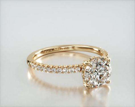 Engagement Rings Simple Three Stone, Rings Engagement Gold Simple, Princess Style Engagement Rings, Wedding Rings Engagement Gold Band, Gold Ring Circle Diamond, Oval And Gold Engagement Ring, Wedding Band For Square Engagement Ring, Gold Band Diamond Engagement Ring, French Pave Engagement Ring