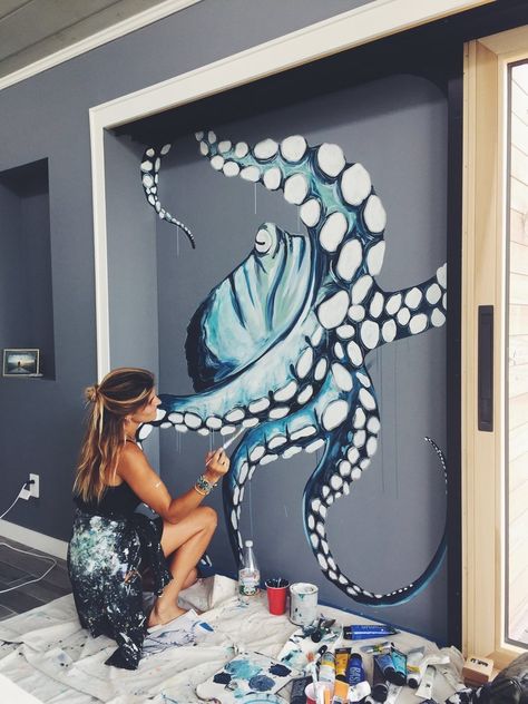 Octopus Mural, Octopus Pictures, Ocean Mural, Octopus Painting, Floor Murals, Bedroom Murals, Octopus Art, Custom Murals, Wall Drawing