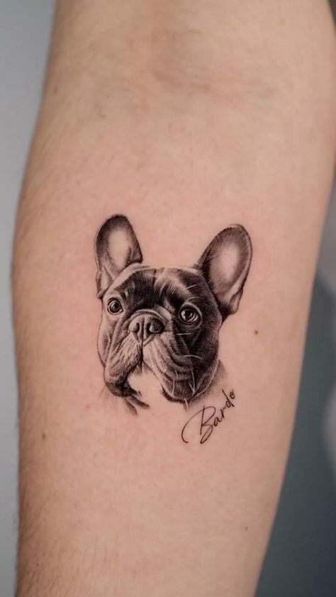 Frenchie Tattoos, France Tattoo, Nova Tattoo, Dog Portrait Tattoo, French Bulldog Tattoo, Black French Bulldogs, Bulldog Tattoo, Armband Tattoo Design, Mini Tattoo