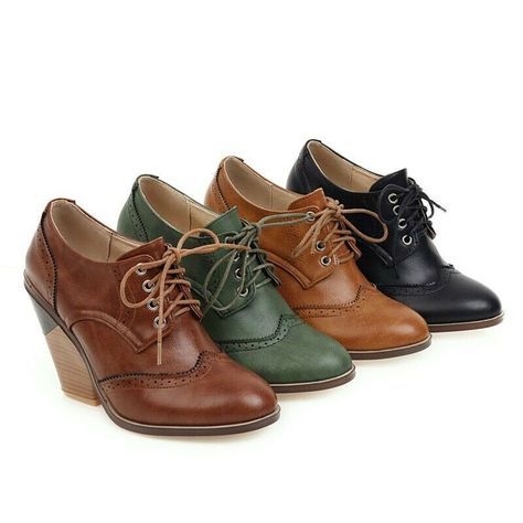 High Heel Oxfords, Block High Heels, Preppy Shoes, Casual Ankle Boots, Round Toe Shoes, Open When, Block Heel Shoes, Cordial, High Standards