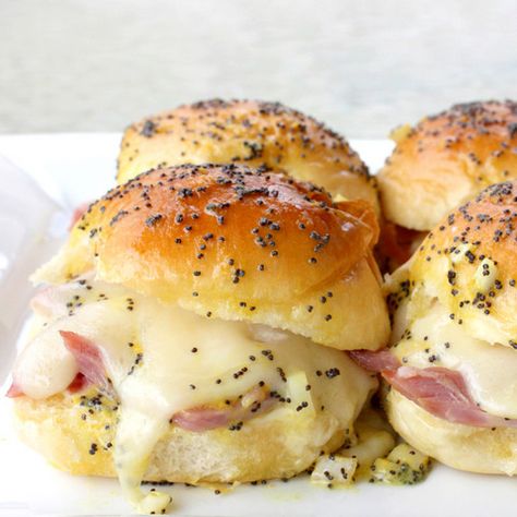 Ham Delights Recipe, Make Ahead Ham, Party Sandwiches Recipes, Ham Delights, Party Food Easy, Ham Cheese Sliders, Ham And Cheese Sliders, Cheese Sliders, Bowl Party Food