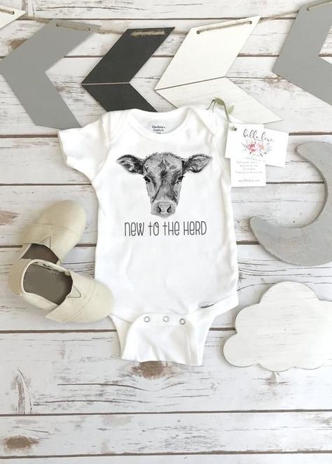 Baby Shower Gift NEW TO the HERD Country Baby Farm Shirt | Etsy | Baby clothes country, Baby stuff country, Western baby clothes New To The Herd, Cow Onesie, Western Nursery, Clothes Country, Baby Clothes Country, Cow Baby Showers, Country Cow, Cowboy Baby Shower, Western Baby