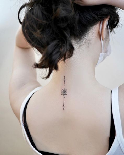 source Small Back Of Neck Tattoo For Women, Small Nape Tattoo, Nape Of Neck Tattoo For Women, Nape Tattoo Women, Simple Neck Tattoos For Women, Back Neck Tattoo Ideas, Behind The Neck Tattoos For Women, Nape Of Neck Tattoo, Behind Neck Tattoo Woman