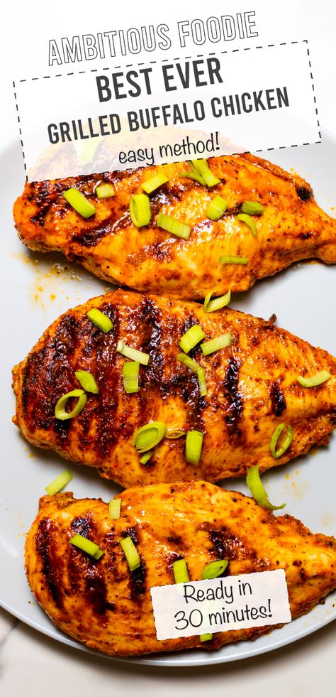 This Grilled Buffalo Chicken has all the flavor of your favorite chicken wings and is ideal for cooking outside or on a stovetop grill pan. You’re going to adore this simple and adaptable chicken meal. Buffalo Grilled Chicken, Buffalo Chicken Recipe, Cooking Outside, Grilled Buffalo Chicken, Carrot And Lentil Soup, Healthy Turkey Recipes, Lemon Garlic Pasta, Buffalo Chicken Recipes, Homemade Buffalo Sauce