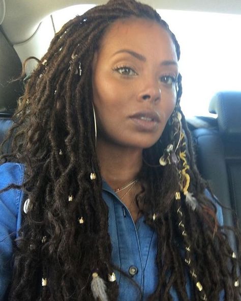 Goddess Locs With Jewelry, Folocs Hair, Locs With Hair Jewelry, Faux Loc, Faux Locks, Meagan Good, Faux Locs Hairstyles, Pelo Afro, Goddess Locs