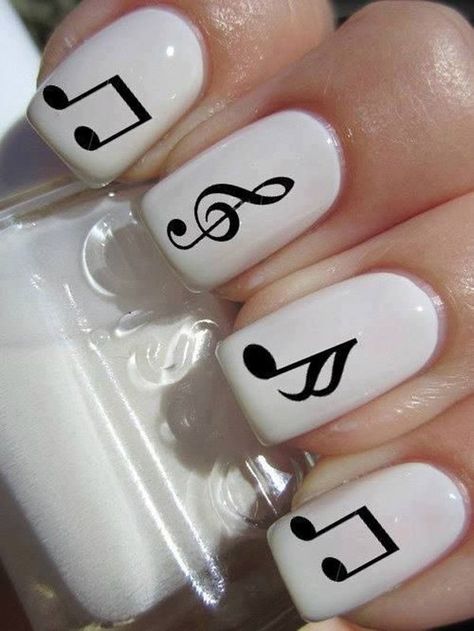 black and white music notes nail art - 60 Examples of Black and White Nail Art  <3 <3 Music Note Nails, Mickey Room, Wonder Nails, Music Nails, Black And White Nail Designs, Pink Tip Nails, Black And White Nail Art, 3d Nail Art Designs, Funky Nail Art