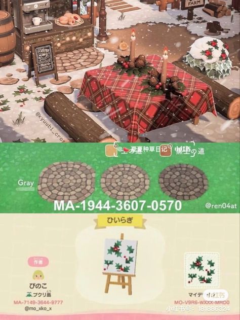 Winter Path Designs Acnh, Winter Ideas Animal Crossing, Plaid Animal Crossing Design, Acnh Paths Designs Winter, Acnh Nuptial Bell Ideas, Acnh Winter Island Codes, Christmas Acnh Ideas, Winter Animal Crossing Codes, Acnh Hot Cocoa Stand