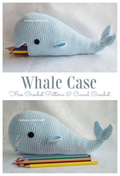 Back to School Whale Pencil Cases Free Crochet Pattern + Video Pencil Pouch Pattern, Patterns Aesthetic, Animal Pencil Case, Crochet Pencil Case, Pencil Case Pattern, Designs Aesthetic, Crochet Whale, Crochet Hook Case, Crocheted Bags