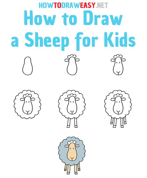 A Sheep, Draw A Sheep, How To Draw Sheep, Sheep Drawing, Drawing Lessons For Kids, Easy Drawings For Kids, Drawing Activities, Easy Doodle Art, Easy Doodles Drawings