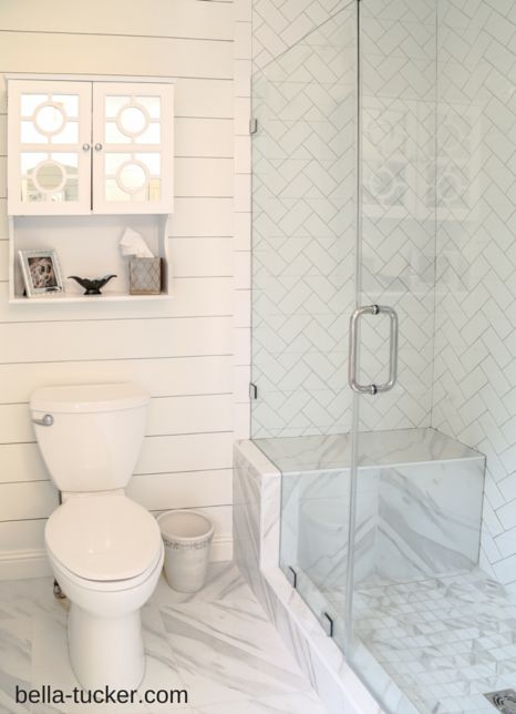 shower with herringbone tile and porcelain marble bella-tucker.com (13) Herringbone Subway Tile, Makeover Kamar Mandi, Cheap Bathroom Remodel, Gifts Table, Budget Bathroom Remodel, Cheap Bathrooms, Bad Inspiration, Small Remodel, Shabby Chic Bathroom