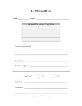 Use this form to request days off from your job. Includes spaces for supervisor or manager approval. Free to download and print Drinks With Candy, Hr Resources, Employee Forms, Time Off Request Form, Work Printables, Free Receipt Template, Daycare Business Plan, Work Office Ideas, Money Making Projects