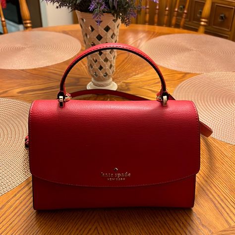 Brand New Kate Spade Darcy Top Handle Satchel Bag Reposhing This Item I Purchased From @Happyeshop133. Loved It, But It’s Not Quite As Large As I Thought. * Tag Was Not Attached To The Bag When I Purchased This Item On Poshmark. Red Is One Of The Most Popular Colors This Season Never Used, Brand New, Gorgeous. Questions? Leave A Comment Below! Kate Spade Red Bag, Coach Parker, Green Leather Handbag, Cherry Red Color, Silver Handbag, Kate Spade Satchel, Overnight Bags, Leather Satchel Bag, Popular Colors