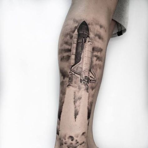 Space Station Tattoo, Space Rocket Tattoo, Rocket Tattoo Design, Space Shuttle Tattoo, Satellite Tattoo, Rocket Ship Tattoo, Space Sleeve, Space Tattoo Sleeve, Spaceship Tattoo