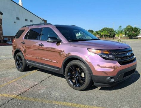 Rosegold chrome Ford Explorer Sport 2015 wrap vinyl car wrap gbwraps Suv Wrap Ideas, Ford Explorer 2017, Ford Explorer Accessories, Bling Car Accessories, Transportation Technology, Ford Explorer Sport, Car Window Decals, Explorer Sport, Cute Car Accessories