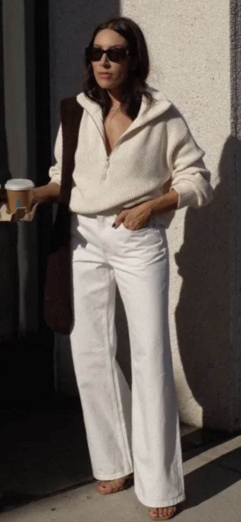 Fall White Pants Outfit, Tapered Trousers Outfit, Ivory Pants Outfit, Ivory Pants, White Pants Outfit, Trousers Outfit, Fall White, Trouser Outfit, Pants Outfit Casual