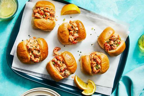 A smoky, creamy dressing on succulent crawfish makes these mini sandwiches a perfect picnic option. Serve these Crawfish Rolls with spicy potato chips and a cold beer. Crawfish Rolls, Fat Tuesday Food, Crab Cake Bites, Leah Chase, Crawfish Boil Recipe, Nola Recipes, Tuesday Recipes, Crawfish Recipes, Cajun Crawfish