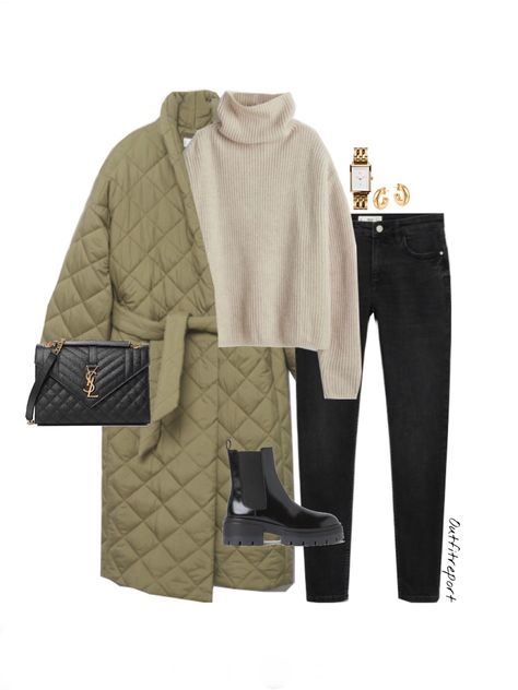 Green Quilted Jacket Outfit, Quilted Coat Outfit, Dresses With Belts, Styled By, Mode Casual, Fashion Capsule, Belted Coat, Quilted Coat, Mode Inspo