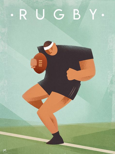 Vintage Sports Posters on Behance Rugby Wallpaper, Rugby Art, Rugby Poster, Rugby Vintage, Poster Sport, Rugby Sport, Rugby Player, Basketball Leagues, Sports Wall Art