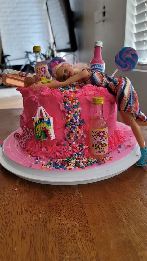 Drunk Barbie cake because even good girl can go bad. Boozy Barbie Cake, Barbie Alcohol Cake, Trashy Birthday Cake, Wasted Barbie Cake, Barbie Vomit Cake, Funny Barbie Cake, Barbie Throwing Up Cake 21st Birthday, 21st Barbie Cake, Adult Barbie Cake