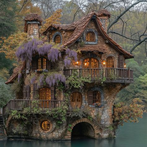 Fantasy Forest House, Fairytale Homes, Fairytale Houses, Beautiful Tree Houses, Fantasy Cottage, Cute Cottages, Fairytale House, Storybook Homes, Forest Cottage