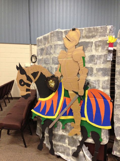 Kingdom Vbs Crafts, Kingdom Rock Vbs, Mighty Fortress Vbs, Castle Theme Classroom, Kingdom Vbs, Medieval Banquet, Vbs Decorations, Castle Party, Cardboard Castle