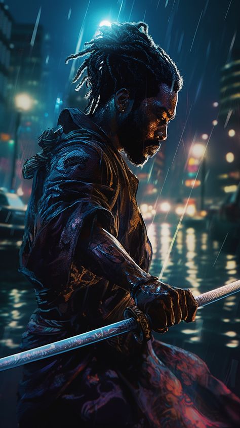 Trending Midjourney AI Showcase mentored by ThetaCursed, License: CC BY-NC 4.0 Street Samurai, Black Tv Shows, Black Samurai, Cyberpunk Rpg, Creature Artwork, Cyberpunk Aesthetic, Dope Cartoon Art, Cyberpunk Character, Samurai Art