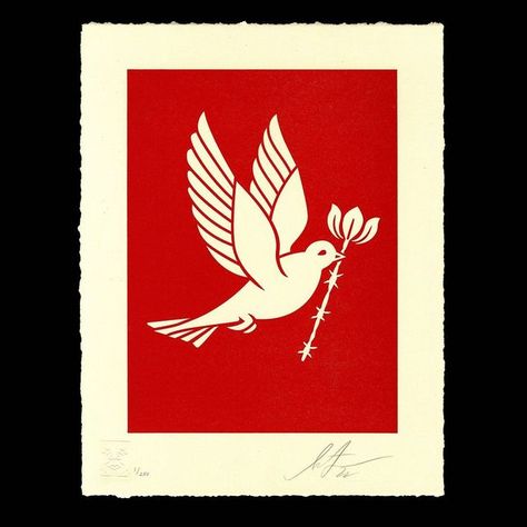 Shepard Fairey on Instagram: "NEW Print Release: “Barb Wire Dove” Letterpresses (Two Colorways: Red & Blue) Available Thursday, 10/13 @ 10 AM PT. I’ve created several iterations of the peace dove over the years. As an icon, the dove is internationally recognized as a symbol of peace, making it ideal as a communication tool. This version of the peace dove includes a flower growing from the barb wire, symbolizing positive growth from an oppressive situation. –Shepard PRINT DETAILS: Barb Wire Dov Dove Folk Art, Dove Illustrations Graphic Design, Peace Dove Illustration, Dove Graphic Design, Doves Illustration, Dove Illustrations, Peace Dove Art, Dove Graphic, Symbols Of Peace