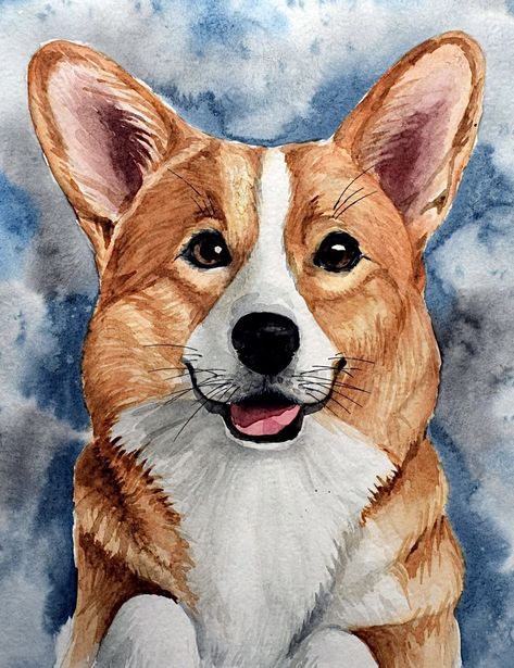 Cute Corgi Drawing, Corgi Painting, Graphic Design Is My Passion, Corgi Drawing, Cute Dog Drawing, Dog Portraits Painting, Dog Portraits Art, Puppy Portraits, Corgi Art