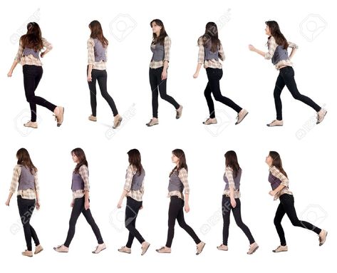 Side Pose Reference, Running Woman, Side View Drawing, Running Pose, Walking Poses, Person Running, Reference Pose, Walking Women, Woman Walking