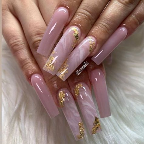 Nail Inspiration Pink, Nails Pics, Marble With Gold, Sassy Nails, Glamour Nails, Cute Nail, Long Acrylic Nails Coffin, Acrylic Nails Coffin Pink, Long Square Acrylic Nails