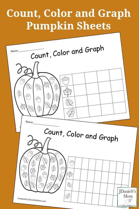 Count, Color and Graph Pumpkin Sheets- This is a set of free graphing sheets featuring fall leaves and acorns. They will be fun pumpkin math sheets to do with your children at home or students at school. Fall Graphing Preschool, Fall School Activities, Pumpkin Math Kindergarten, Graphing Kindergarten, Pumpkin Math, Graphing Worksheets, Fall Classroom, Math Sheets, Fall Math