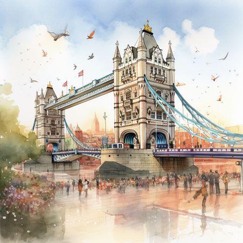 London Painting Watercolor, London Watercolor Illustration, London Watercolor Paintings, London Watercolor, London Drawing, London Tourist, London Painting, Travel Art Journal, Watercolor Paintings Nature